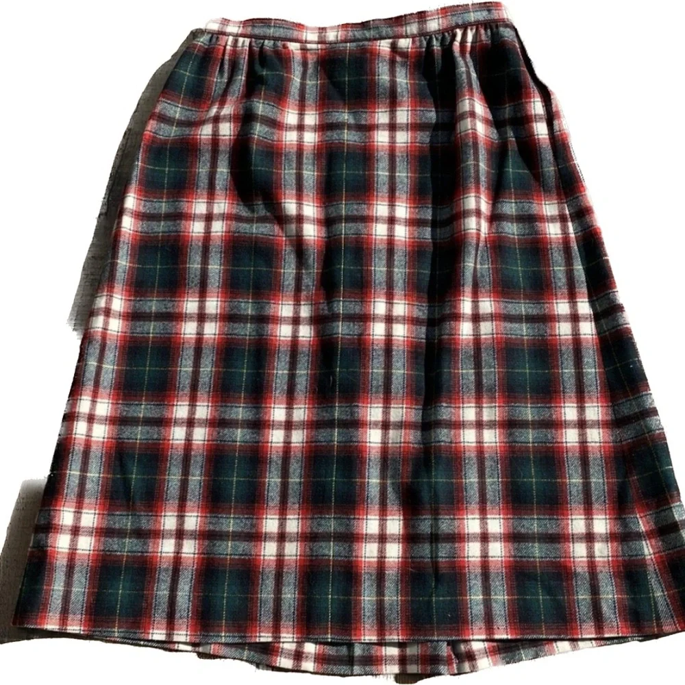 Pendleton Vintage Wool Plaid Midi Skirt Red & Black Tartan Preppy 1980’s